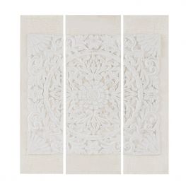 Wooden Mandala White 3D Embellished Canvas