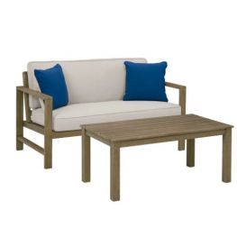 Fynnegan Light Brown Loveseat W/Table